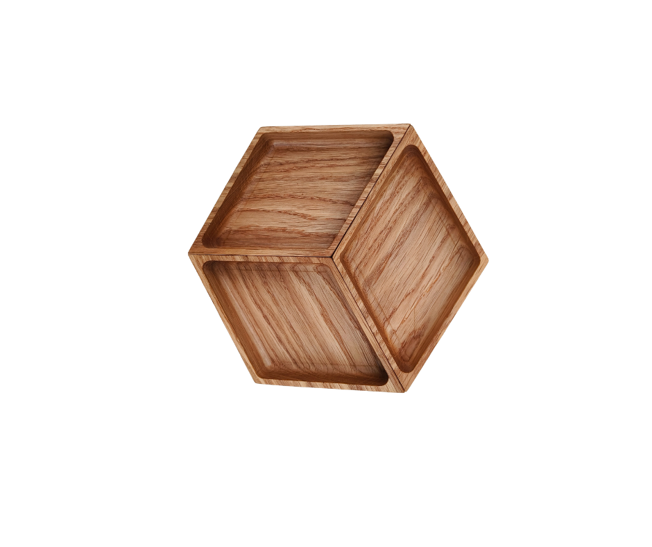 Tredelt smykkeskål i eik